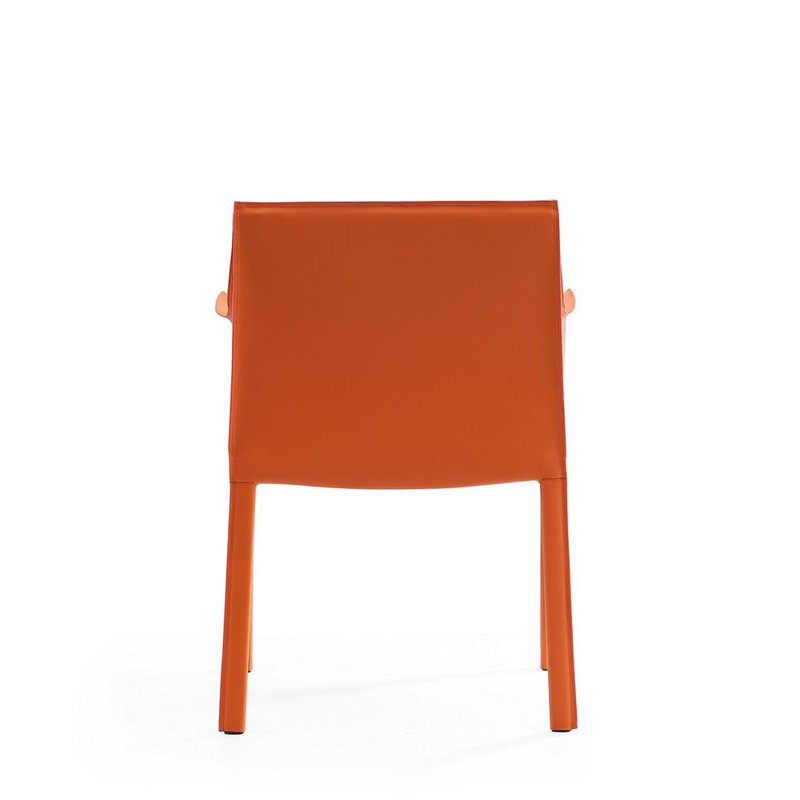 Eden Home Contemporary Leather & Metal Arm Chair in Coral Orange