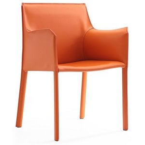 Eden Home Contemporary Leather & Metal Arm Chair in Coral Orange