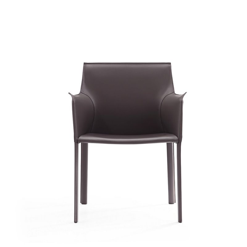 Eden Home Contemporary Saddle Leather & Metal Arm Chair in Gray