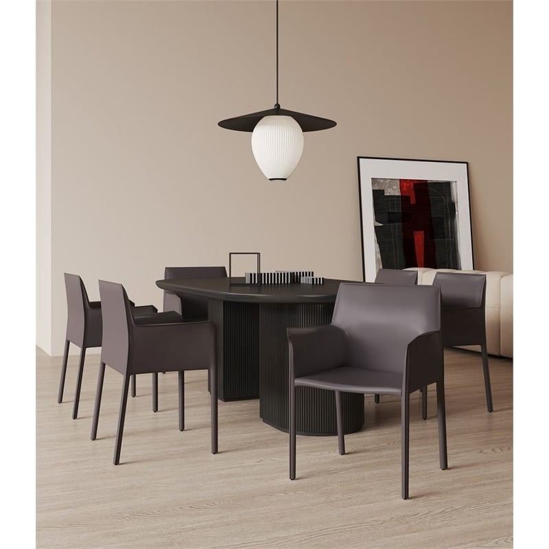 Eden Home Contemporary Saddle Leather & Metal Arm Chair in Gray