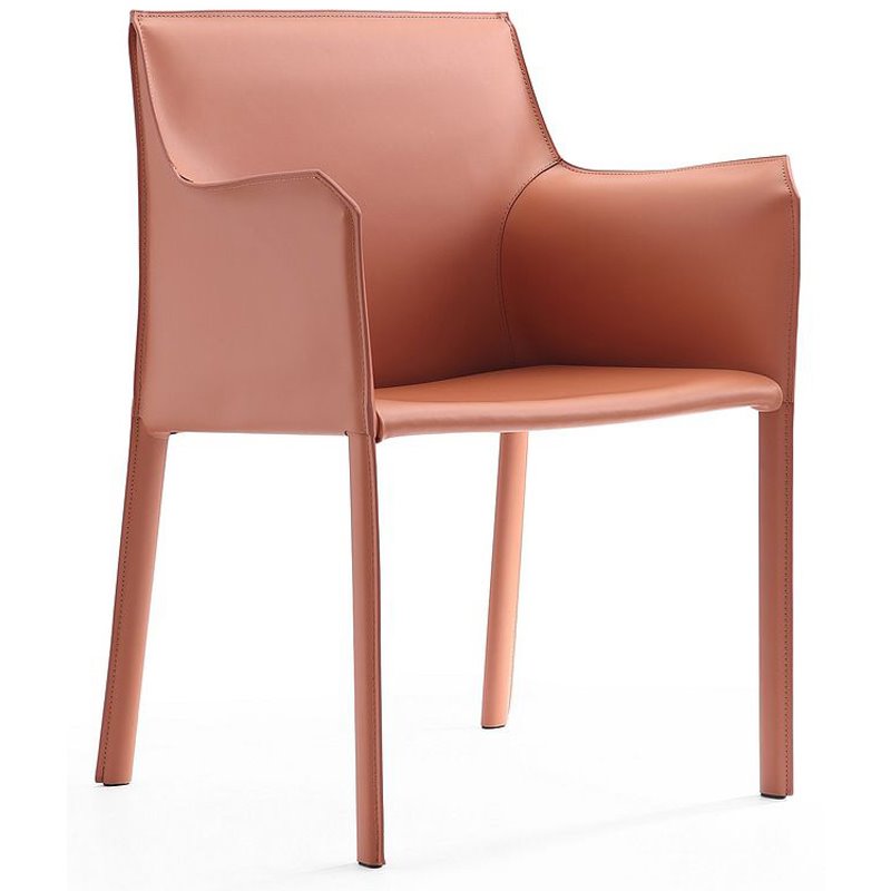Eden Home Contemporary Leather & Metal Arm Chair in Clay Pink