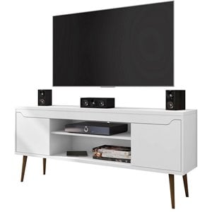 Eden Home 4 Shelves Mid-Century Wood TV Stand for TVs up to 60&quot in White
