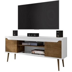 Eden Home 4 Shelves Wood TV Stand for TVs up to 60&quot in White/Rustic Brown