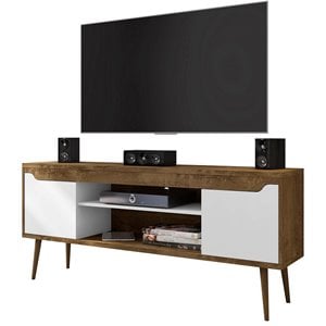 Eden Home 4 Shelves Wood TV Stand for TVs up to 60&quot in Rustic Brown/White