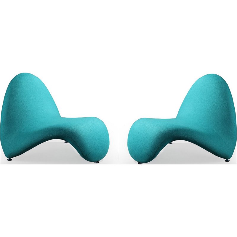 Eden Home Contemporary Wool Blend Fabric Accent Chair in Teal Blue (Set of 2)