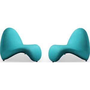 Eden Home Contemporary Wool Blend Fabric Accent Chair in Teal Blue (Set of 2)