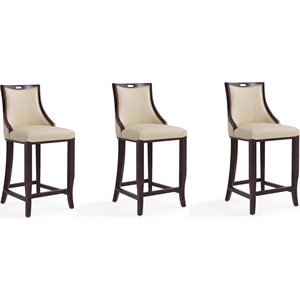 Eden Home 27&quot Contemporary Faux Leather Counter Stool in Cream (Set of 3)