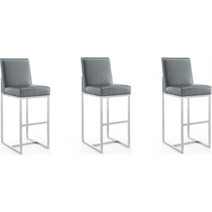 Eden Home 29.53&quot Contemporary Faux Leather Barstool in Gray (Set of 3)