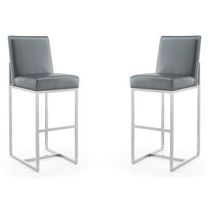Eden Home 29.53&quot Contemporary Faux Leather Barstool in Gray (Set of 2)