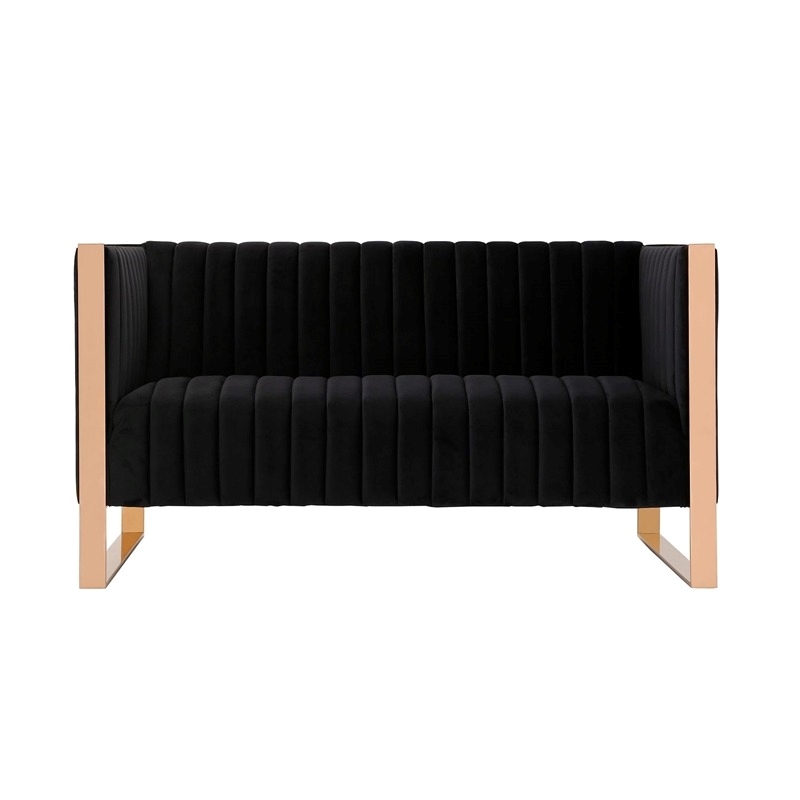 Eden Home 3-Piece Contemporary Velvet Sofa Set in Black/Rose Gold