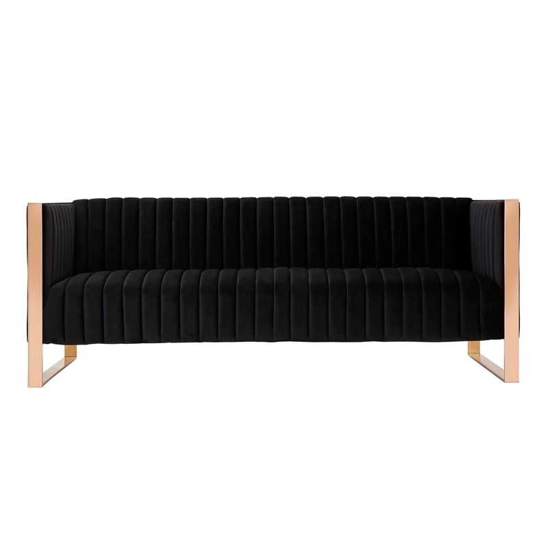 Eden Home 3-Piece Contemporary Velvet Sofa Set in Black/Rose Gold