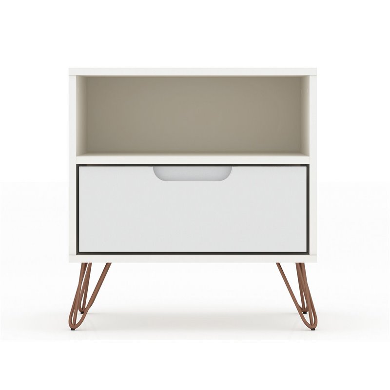 Eden Home 1-Drawer Contemporary Wood Nightstand in White (Set of 2)