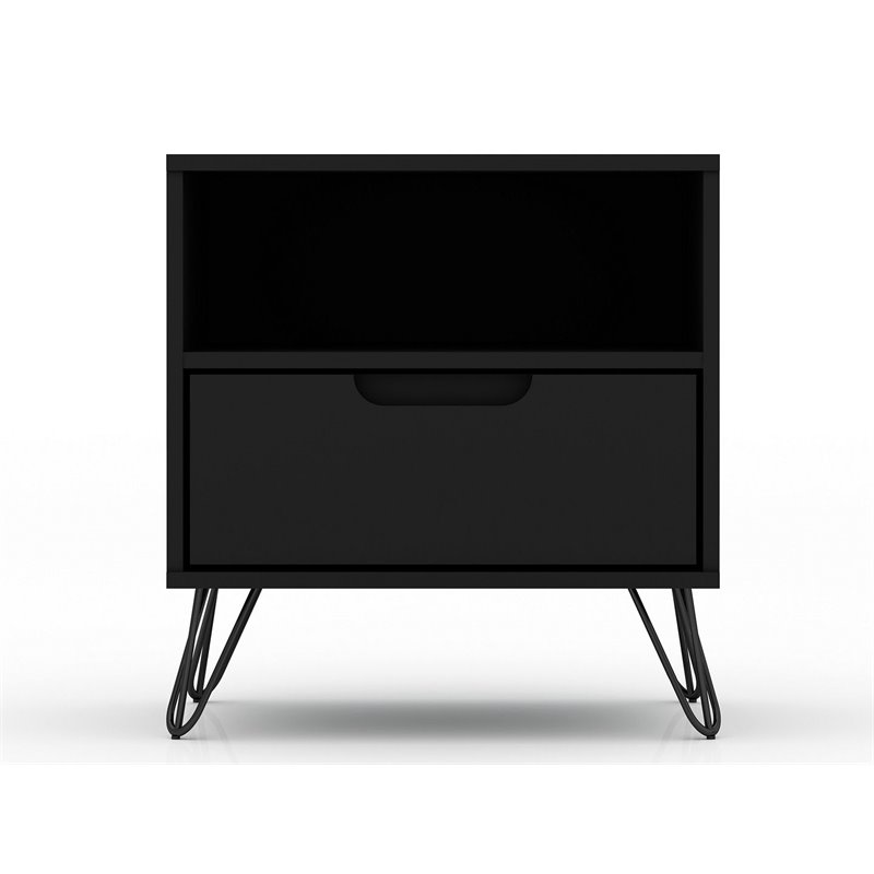 Eden Home 1-Drawer Contemporary Wood Nightstand in Black (Set of 2)