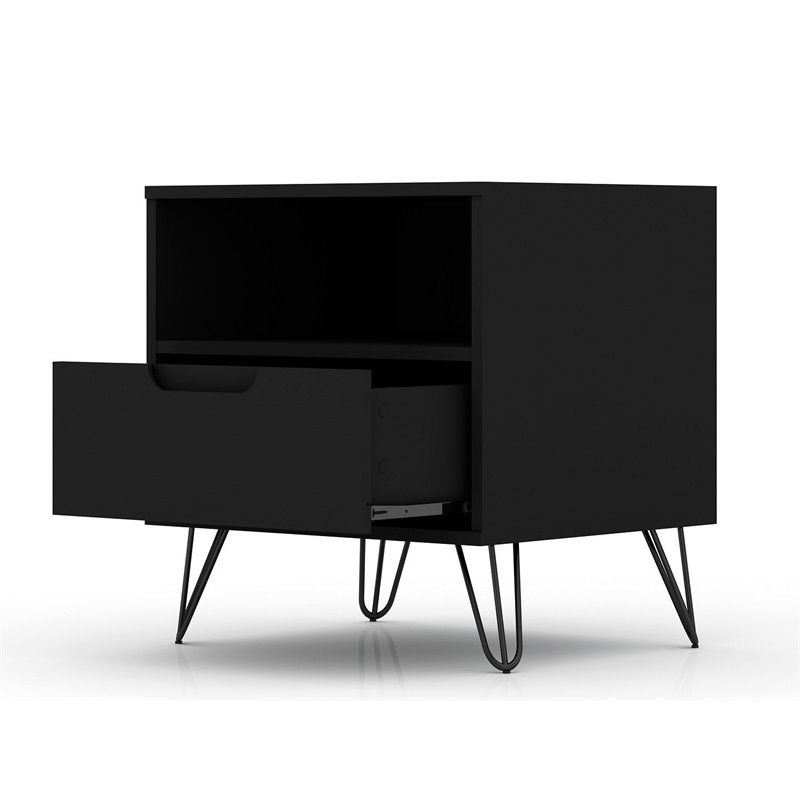 Eden Home 1-Drawer Contemporary Wood Nightstand in Black (Set of 2)