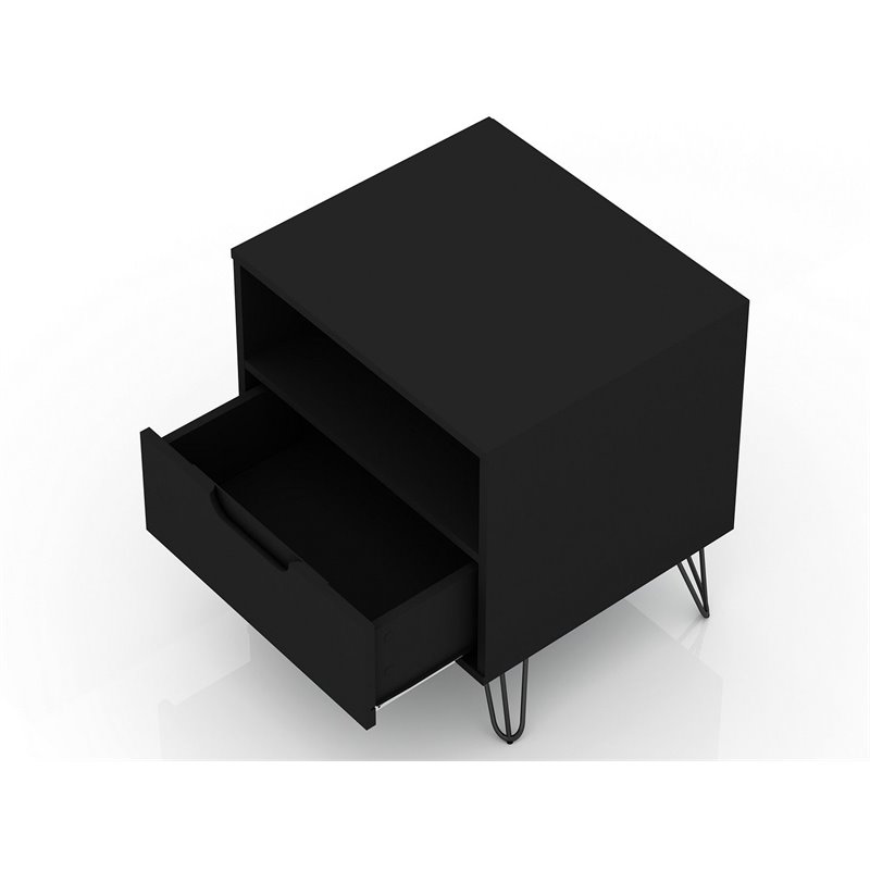Eden Home 1-Drawer Contemporary Wood Nightstand in Black (Set of 2)
