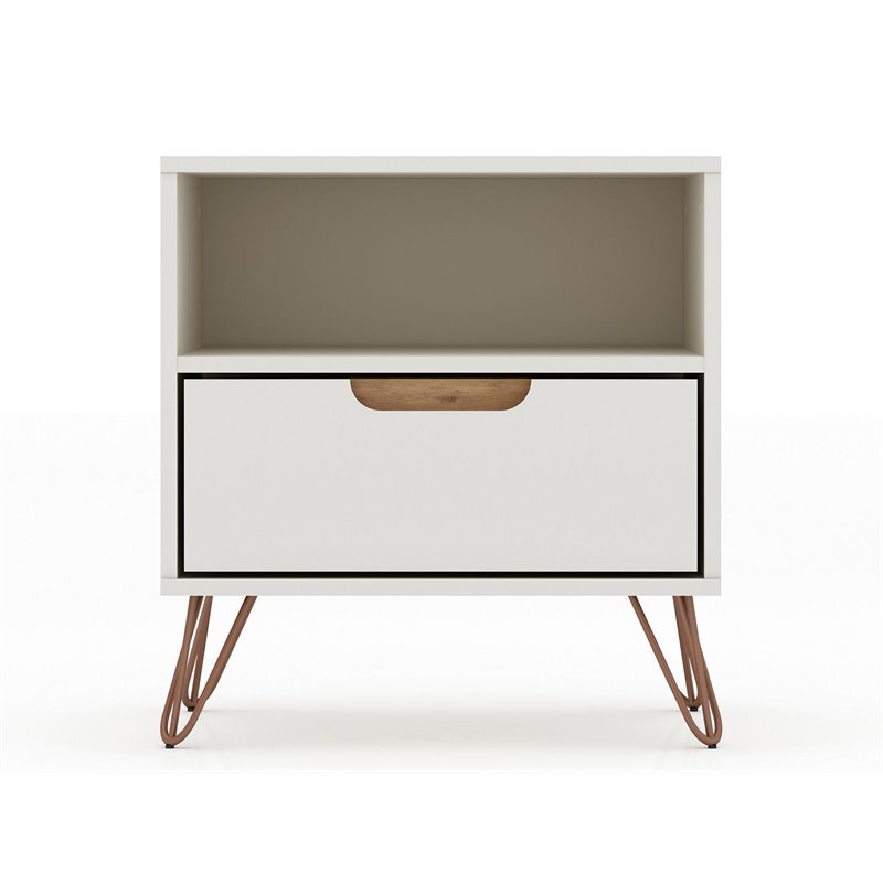 Eden Home 1-Drawer Contemporary Wood Nightstand in Off White/Natural (Set of 2)
