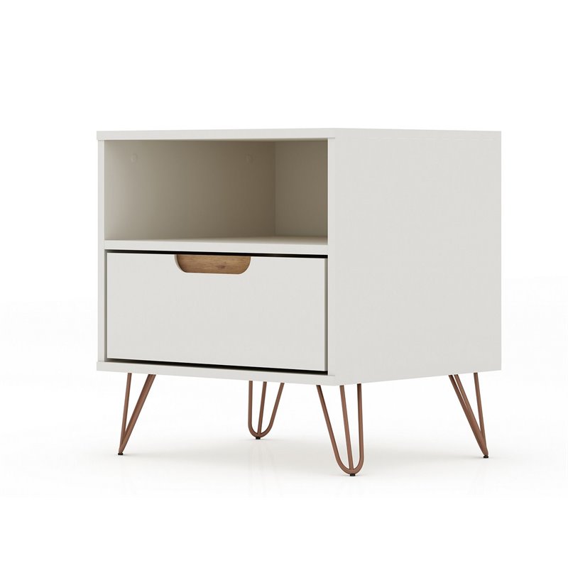 Eden Home 1-Drawer Contemporary Wood Nightstand in Off White/Natural (Set of 2)