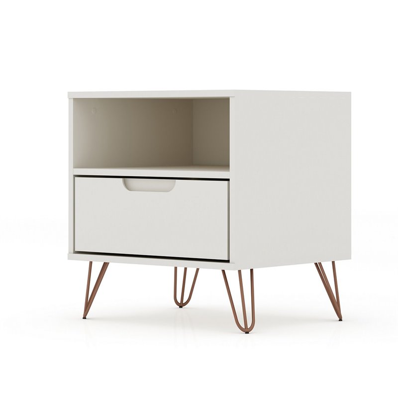 Eden Home 1-Drawer Contemporary Wood Nightstand in Off White (Set of 2)