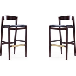 Eden Home 30.5&quot Contemporary Faux Leather & Wood Barstool in Black (Set of 2)