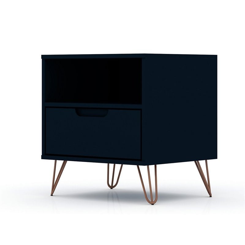 Eden Home 1-Drawer Contemporary Wood Nightstand in Blue (Set of 2)