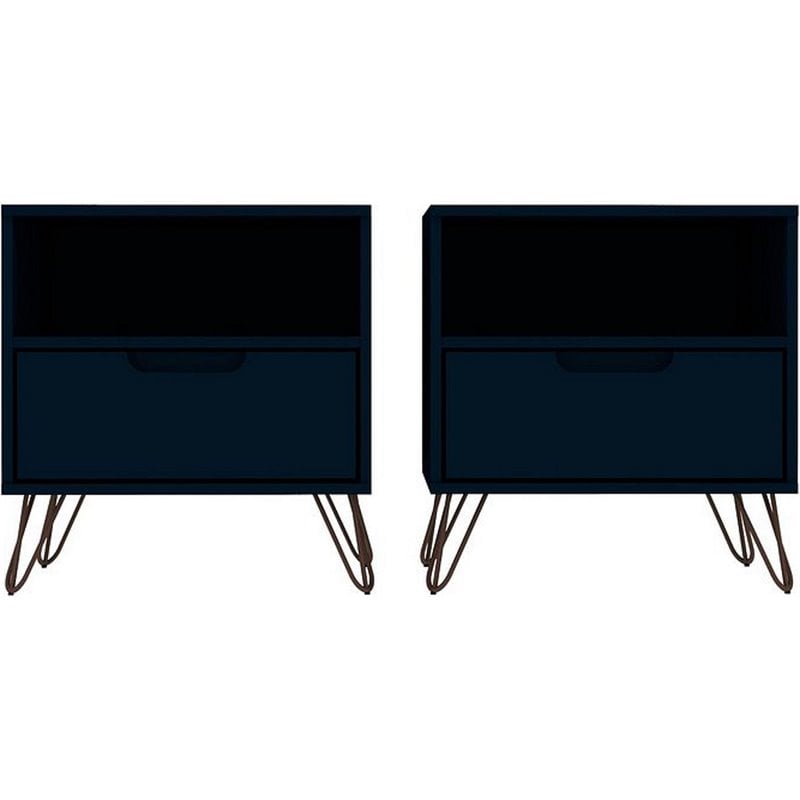 Eden Home 1-Drawer Contemporary Wood Nightstand in Blue (Set of 2)