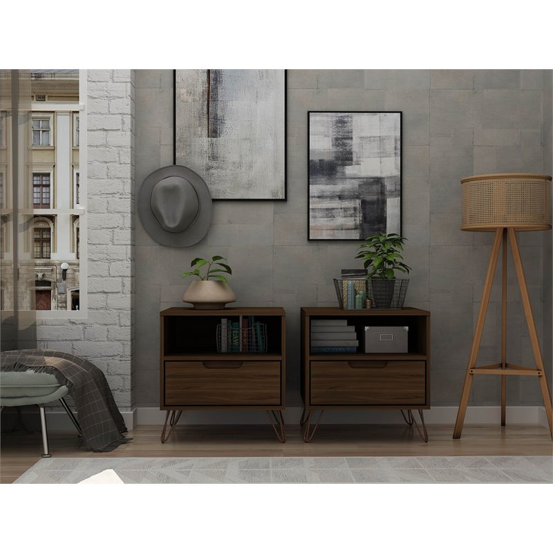 Eden Home 1-Drawer Contemporary Wood Nightstand in Brown (Set of 2)