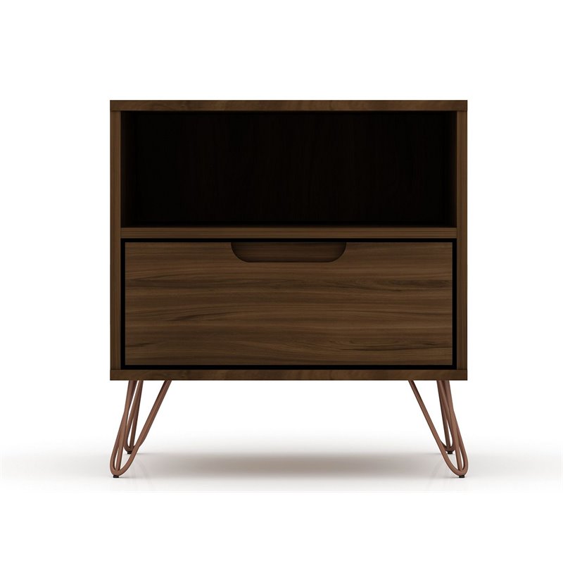 Eden Home 1-Drawer Contemporary Wood Nightstand in Brown (Set of 2)