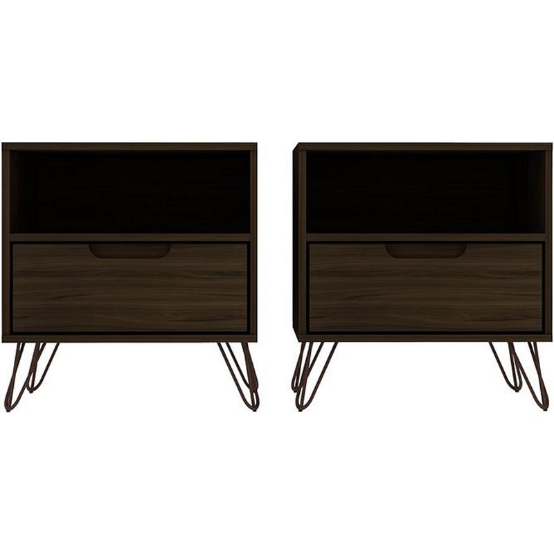 Eden Home 1-Drawer Contemporary Wood Nightstand in Brown (Set of 2)