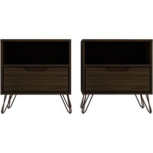 Eden Home 1-Drawer Contemporary Wood Nightstand in Brown (Set of 2)