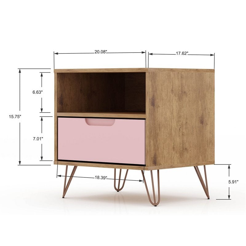 Eden Home 1-Drawer Contemporary Wood Nightstand in Pink (Set of 2)