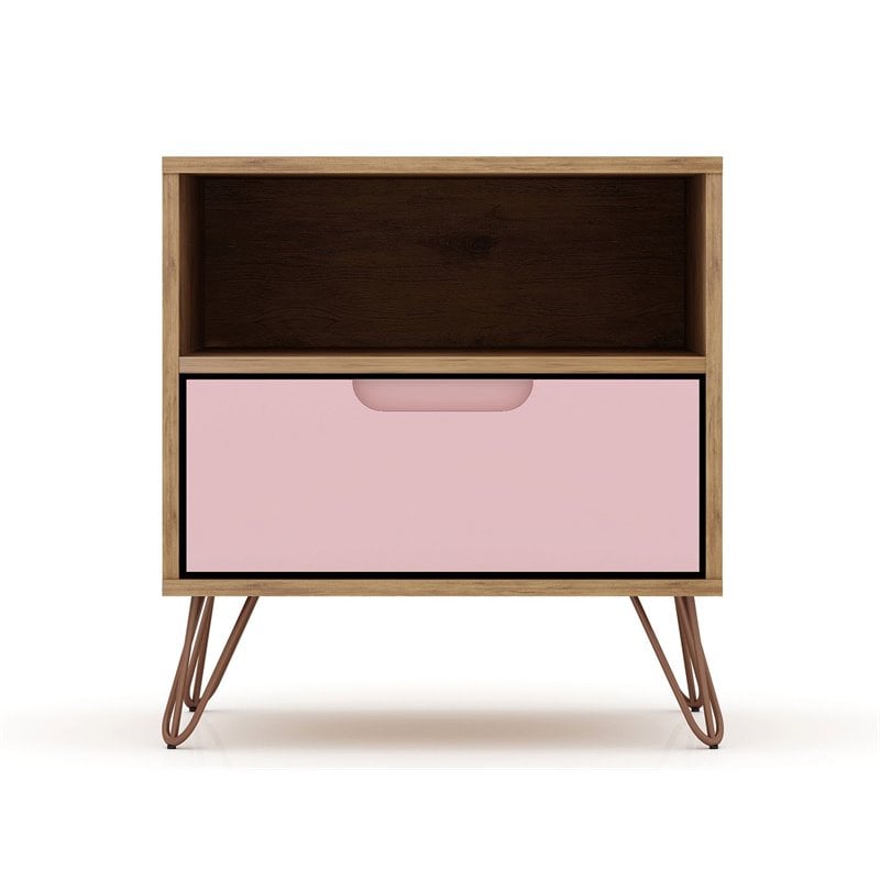 Eden Home 1-Drawer Contemporary Wood Nightstand in Pink (Set of 2)
