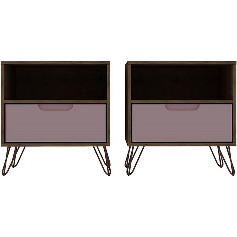 Eden Home 1-Drawer Contemporary Wood Nightstand in Pink (Set of 2)