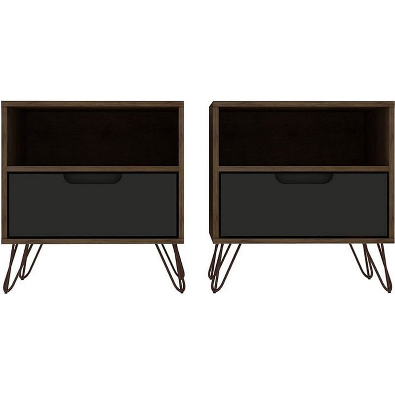 Eden Home 1-Drawer Contemporary Wood Nightstand in Gray (Set of 2)