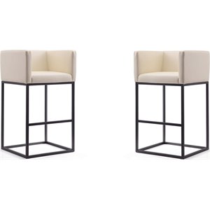 Eden Home 29&quot Contemporary Faux Leather Barstool in Cream (Set of 2)