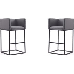 Eden Home 29&quot Contemporary Faux Leather Barstool in Gray (Set of 2)