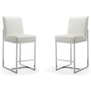 Eden Home 24.8&quot Contemporary Faux Leather Counter Stool in White (Set of 2)