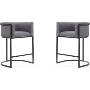 Eden Home 25.5&quot Contemporary Faux Leather Counter Stool in Gray (Set of 2)