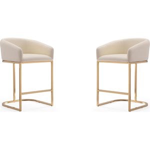 Eden Home 26&quot Faux Leather Counter Stool in Cream/Titanium Gold (Set of 2)