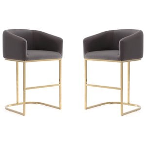 Eden Home 26&quot Contemporary Faux Leather Counter Stool in Gray (Set of 2)