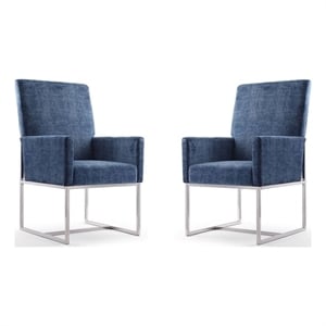 Eden Home 18.9&quot Velvet & Metal Dining Armchair in Blue/Chrome (Set of 2)