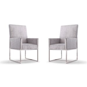 Eden Home 18.9&quot Velvet & Metal Dining Armchair in Gray/Chrome (Set of 2)