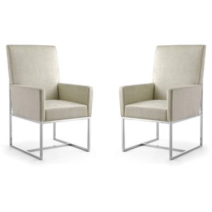 Eden Home 18.9&quot Velvet & Metal Dining Armchair in Off White/Chrome (Set of 2)