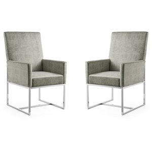 Eden Home 18.9&quot Contemporary Velvet Dining Armchair in Steel Gray (Set of 2)