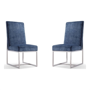 Eden Home 18.9&quot Velvet & Metal Dining Chair in Blue/Polished Chrome (Set of 2)