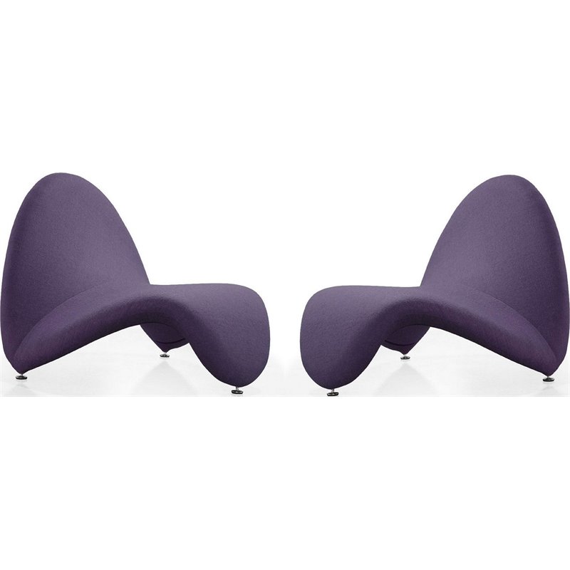 Eden Home Contemporary Wool Blend Fabric Accent Chair in Purple (Set of 2)