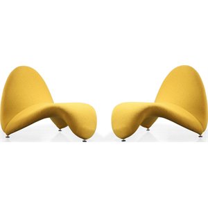 Eden Home Contemporary Fabric Accent Chair with 3 Legs in Yellow (Set of 2)