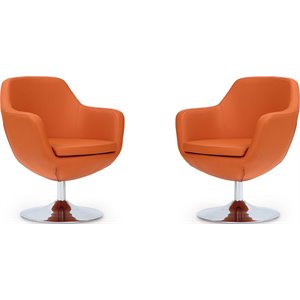 eden home faux leather 2 pc swivel accent chair in orange