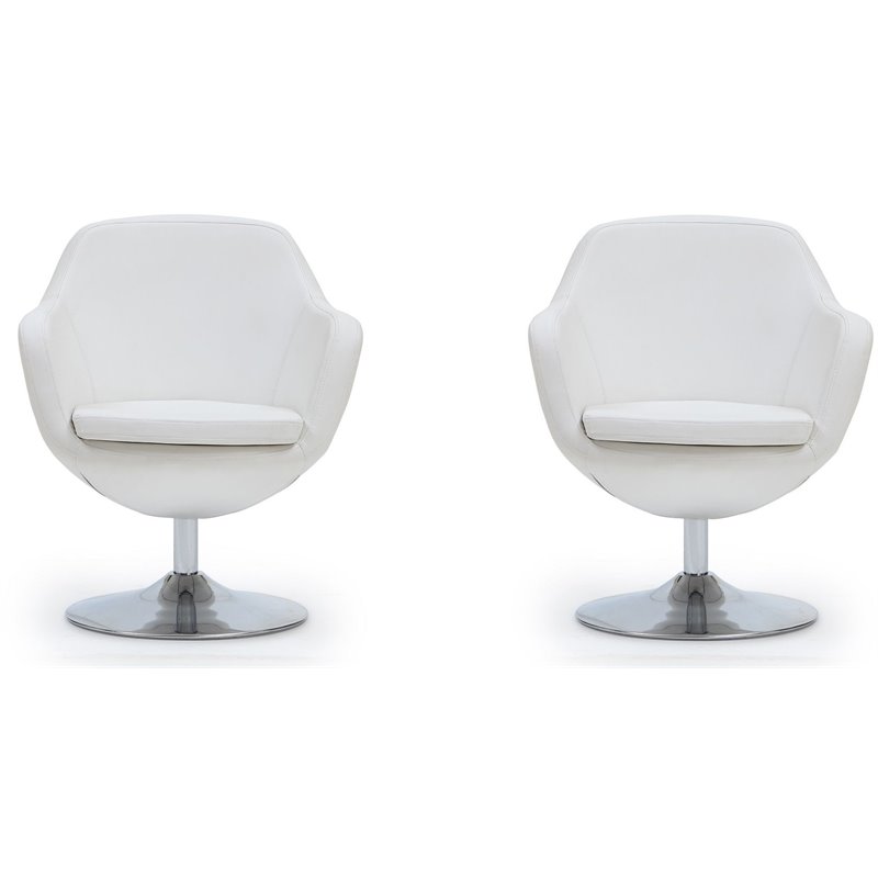 Eden Home Contemporary Faux Leather Swivel Accent Chair in White (Set of 2)