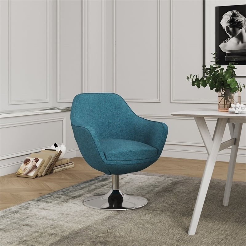 Eden Home Contemporary Twill Fabric Swivel Accent Chair in Blue (Set of 2)