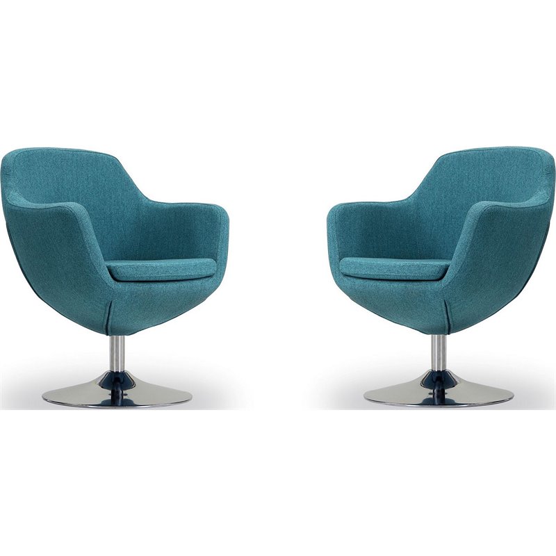 Eden Home Contemporary Twill Fabric Swivel Accent Chair in Blue (Set of 2)
